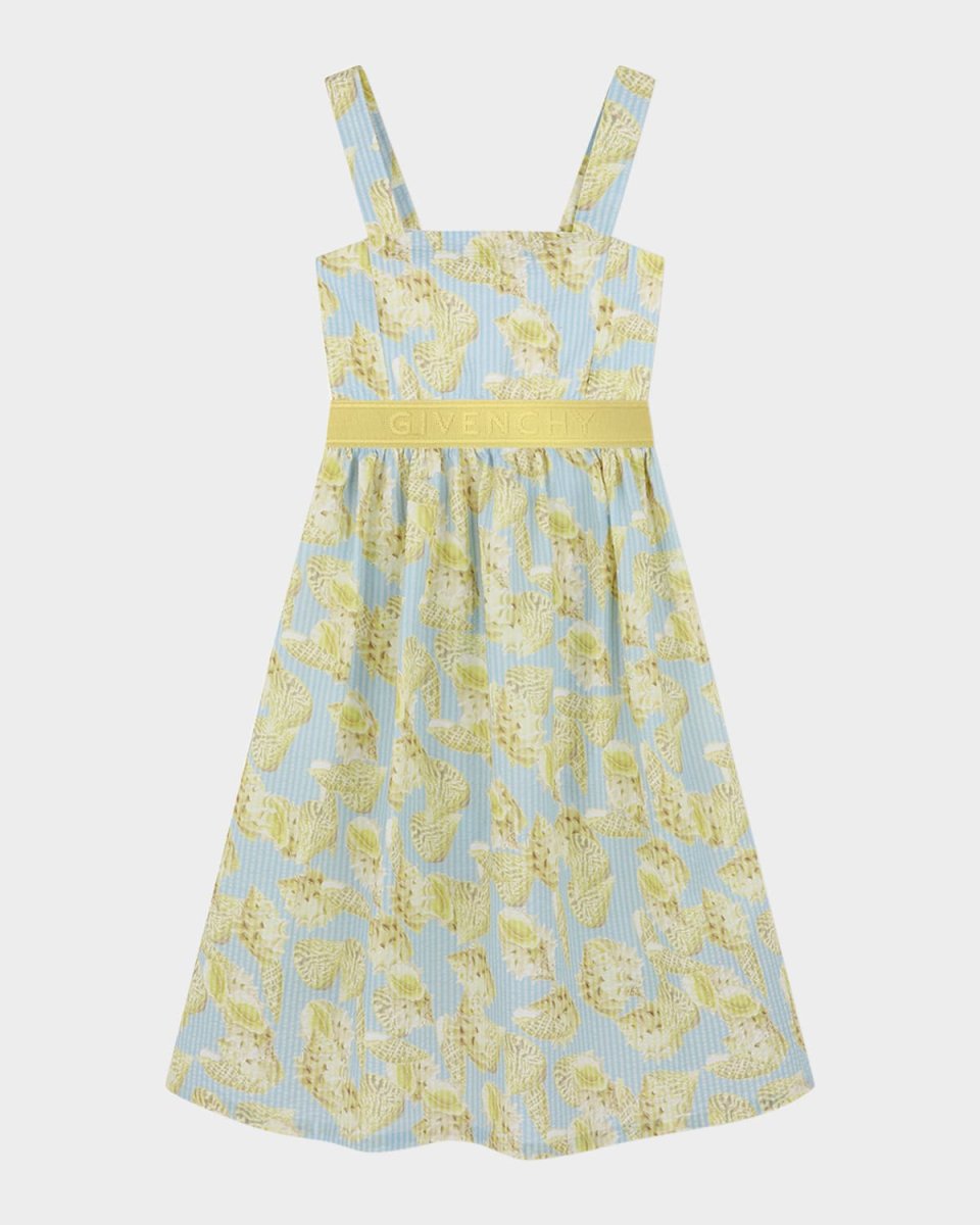 Girl's Shell-Print Logo Waistband Dress, Size 4-6